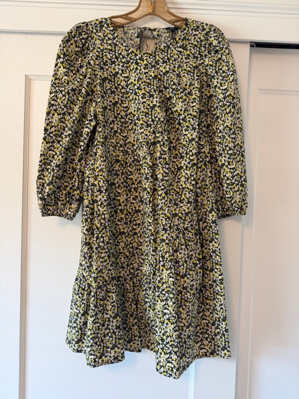 Rails Louise Chrysanthemum Yellow Green Floral Mini Dress with Puff Sleeves